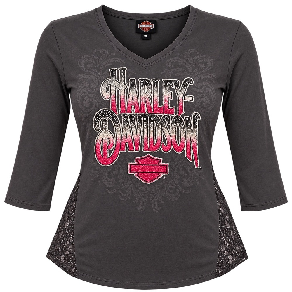 Harley Davidson Womens XL Daytona Beach Rhinestone Lace Top Biketoberfest Moto